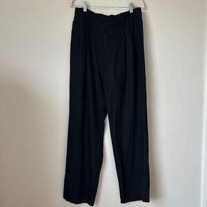 GAP Black Linen Blend Pleated Trousers Size 10 High Rise Wide Leg